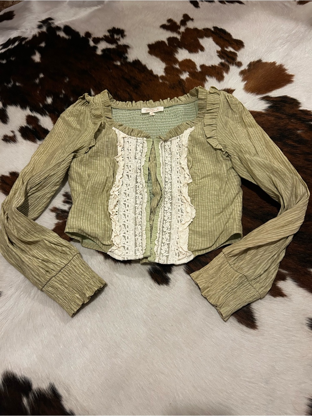 Listicle Olive Green Lace-Front Cropped Blouse